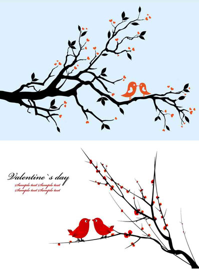 Branches on a pair of birds vector material
