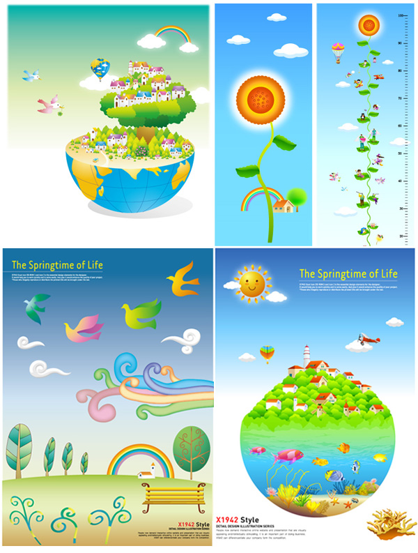 X1942? STYLE? 5 paragraph adorable fresh material vector illustration