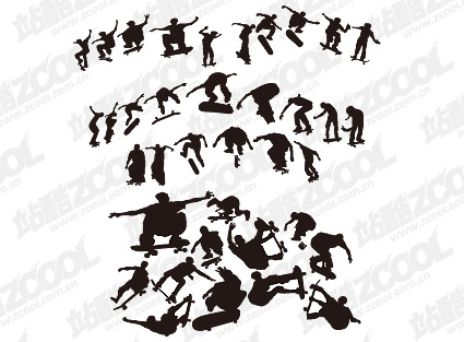 Skateboarding figure silhouettes vector material