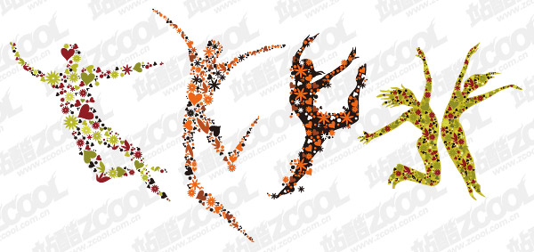 4 flowers composed of people jumping vector material