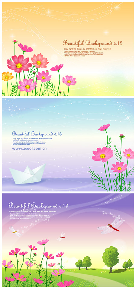 3 cute little daisy and background from the vector material