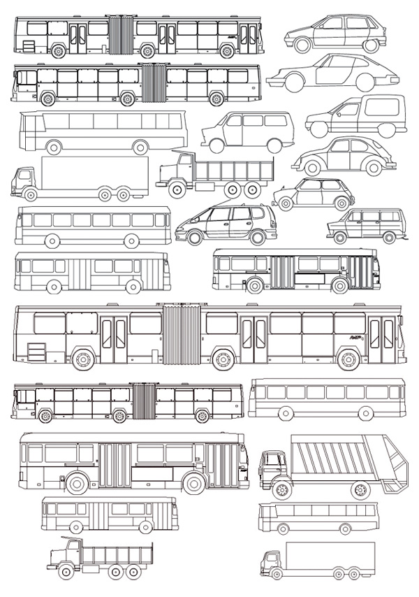 Kinds of line drawing car bus vector material