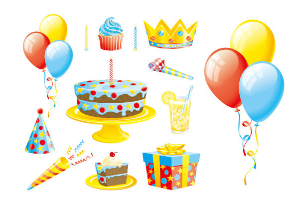 The balloon cake gift ribbons vector of material