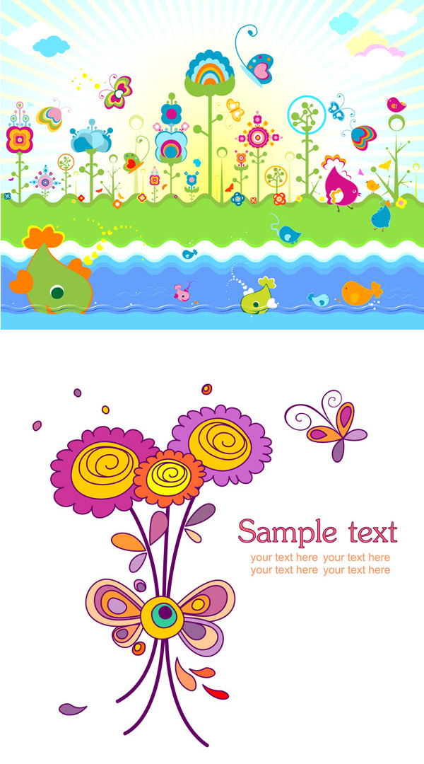 Lovely flowers colorful theme Vector