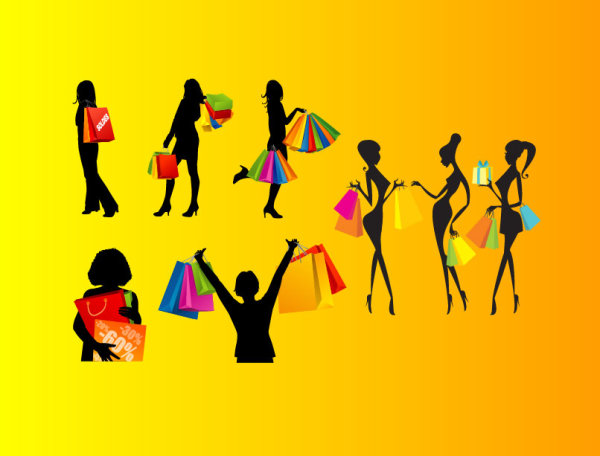 Vector silhouettes of women shopping