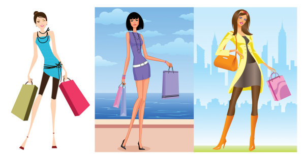 Fashion shopping women vector material