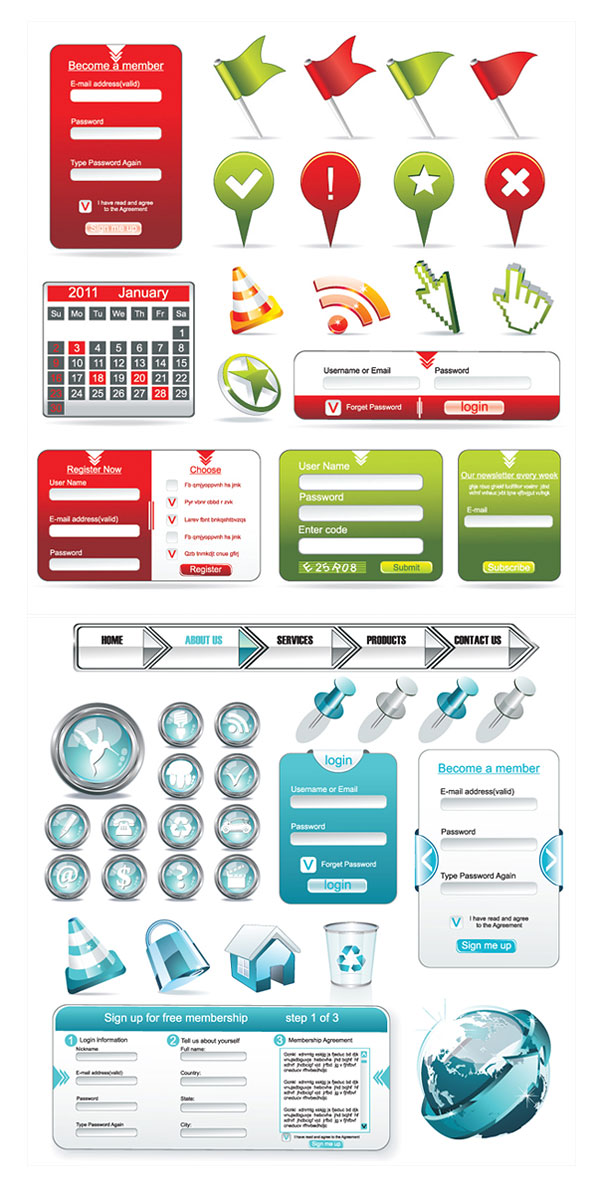 Web design commonly used elements vector