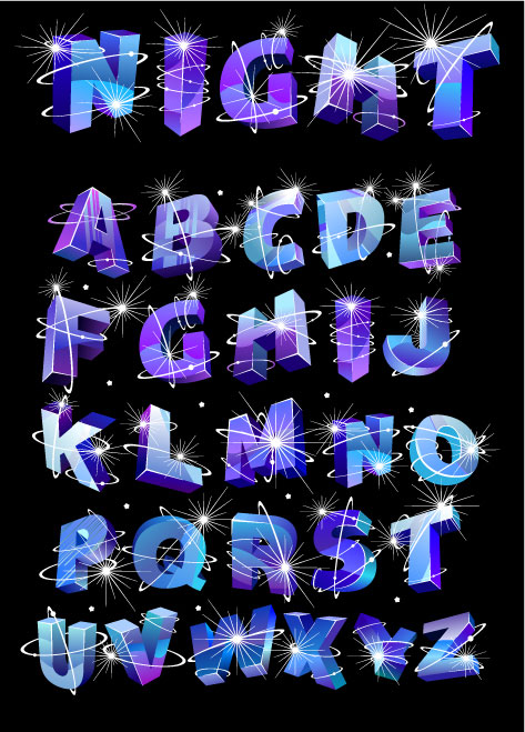 Three-dimensional vector alphabet flash