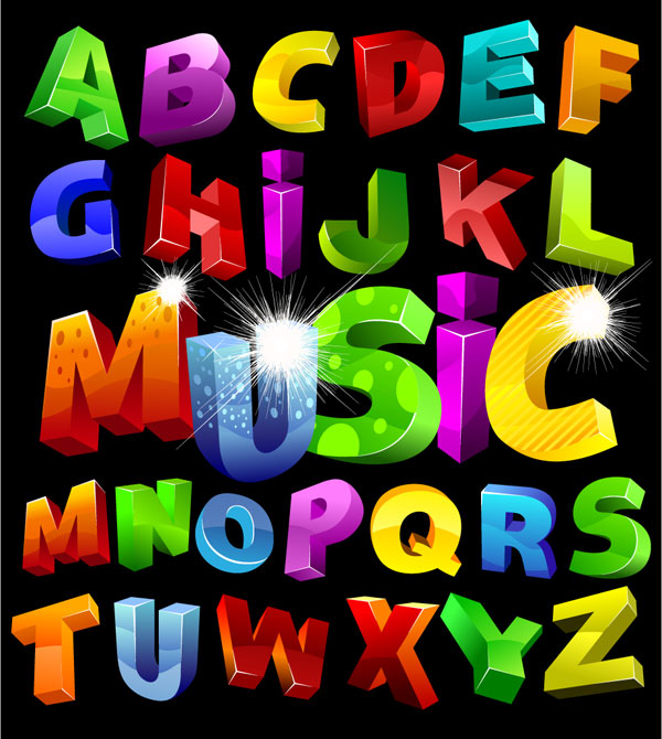 Colorful three-dimensional vector alphabet