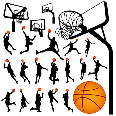 Basketball and backboard vector material in Profile
