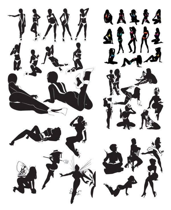 Sexy women silhouettes vector material