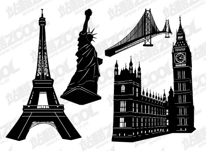 Famous building black and white vector material