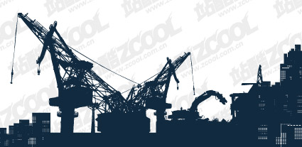 Vector silhouette of heavy machinery on site