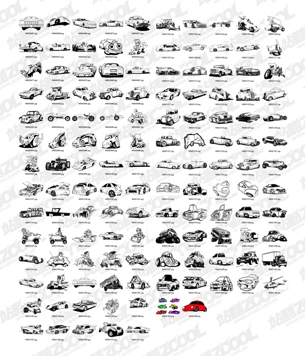 132 classic black and white cartoon car pattern vector material