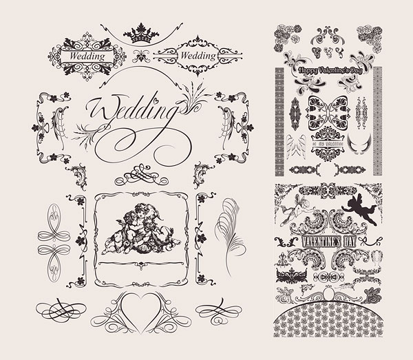 Wedding lace pattern vector material