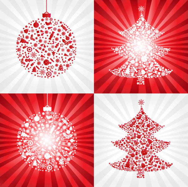Red Christmas ball with Christmas tree - vector material