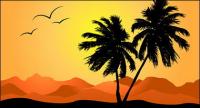 Coconut trees and mountains vector