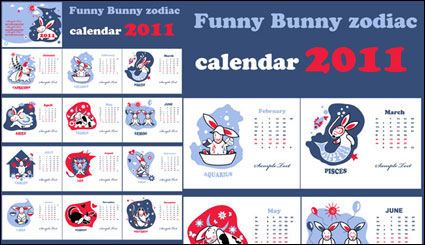 Cute Year of the Rabbit 2011 calendar vector material